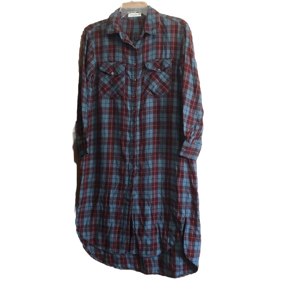 Natural Life Women’s Plaid Flannel Shirt Dress Button Front Tunic XS